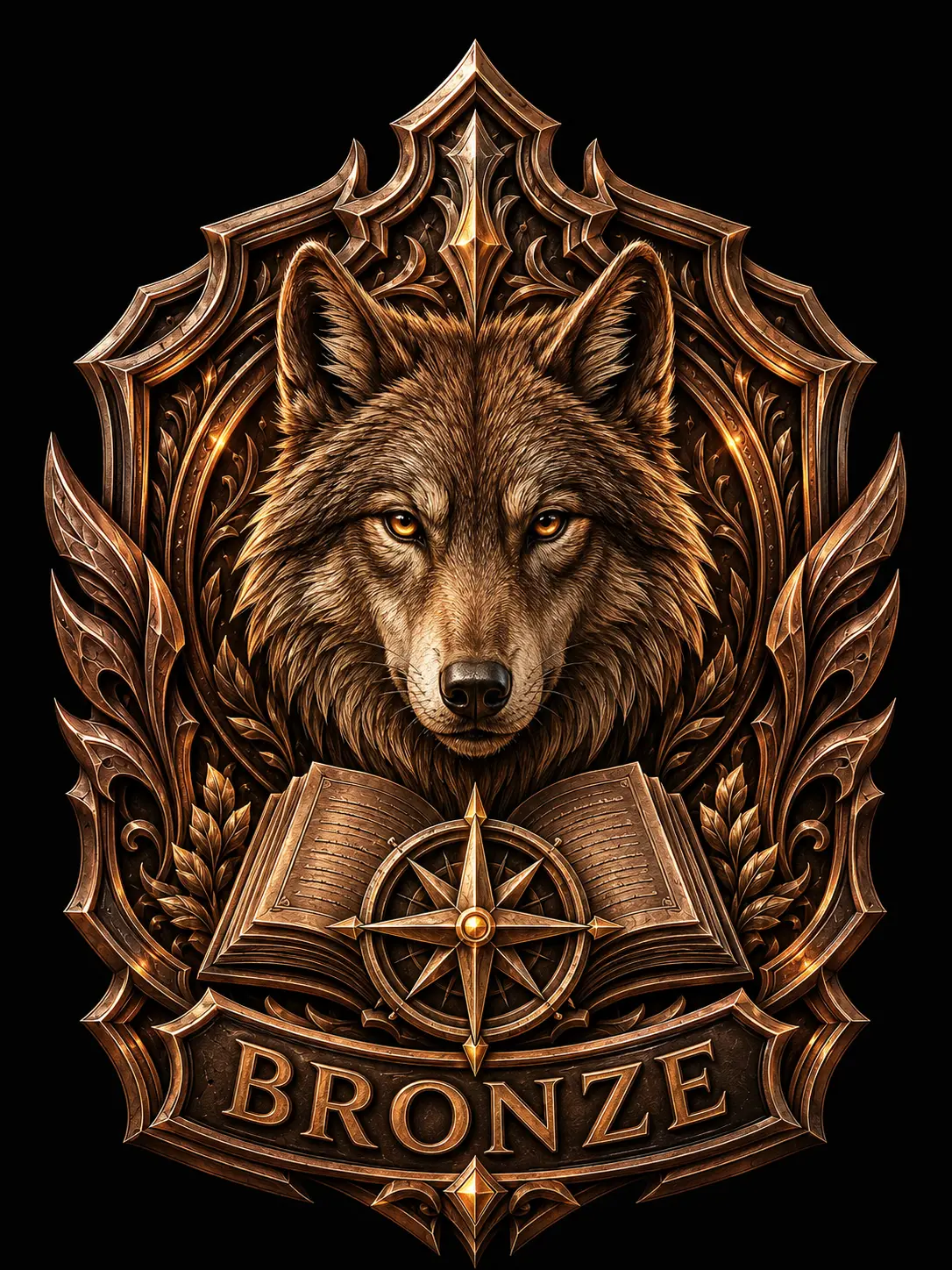 Bronze wolf emblem with an open book, from the app’s existing rank artwork.